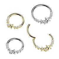 316L Surgical Steel Gold PVD White CZ Dainty Star Hinged Clicker Hoop