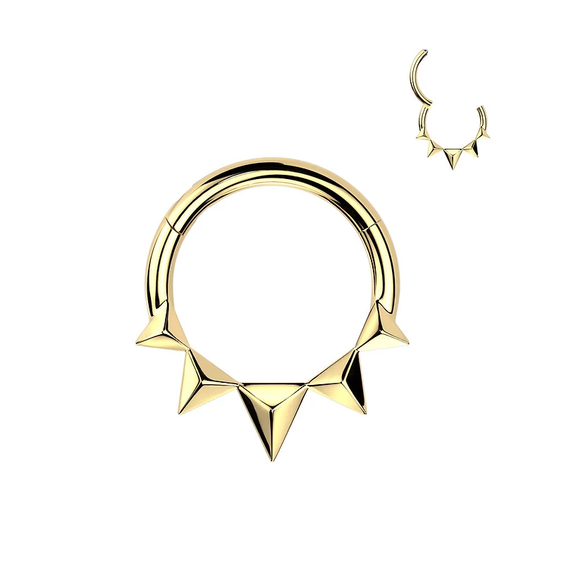 316L Surgical Steel Gold PVD Dainty Small Spiked Hinged Clicker Hoop