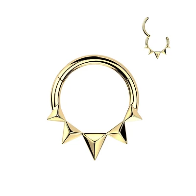 316L Surgical Steel Gold PVD Dainty Small Spiked Hinged Clicker Hoop