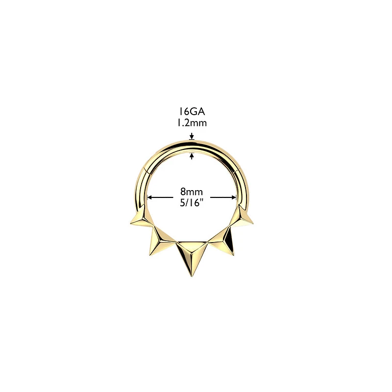 316L Surgical Steel Gold PVD Dainty Small Spiked Hinged Clicker Hoop