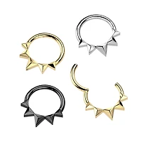 316L Surgical Steel Gold PVD Dainty Small Spiked Hinged Clicker Hoop