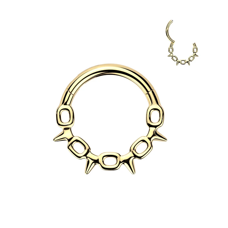 316L Surgical Steel Gold PVD Chain Link Spike Hinged Clicker Hoop