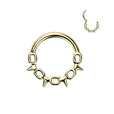 316L Surgical Steel Gold PVD Chain Link Spike Hinged Clicker Hoop