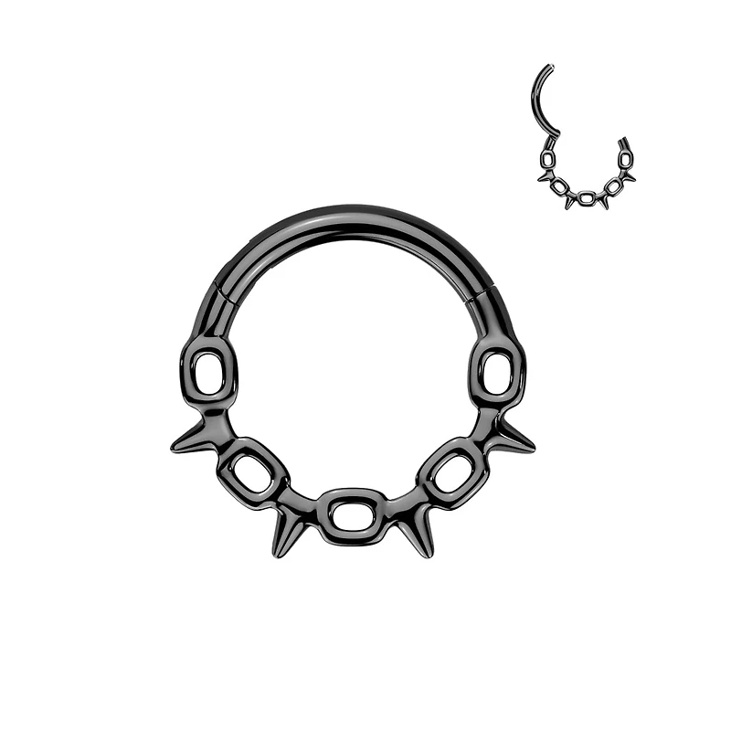 316L Surgical Steel Black PVD Chain Link Spike Hinged Clicker Hoop