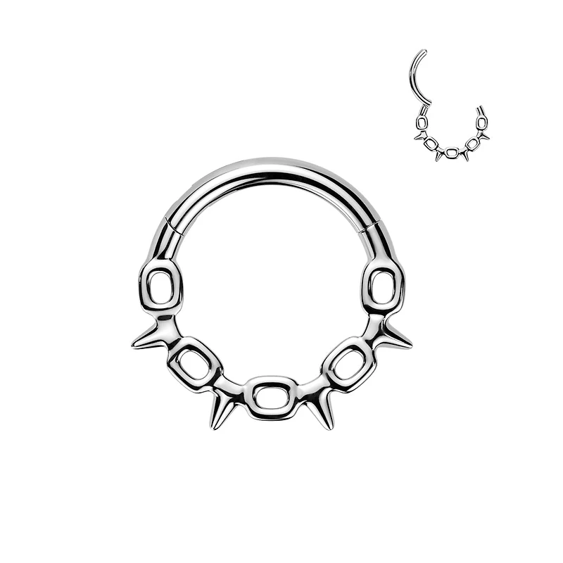 316L Surgical Steel Chain Link Spike Hinged Clicker Hoop