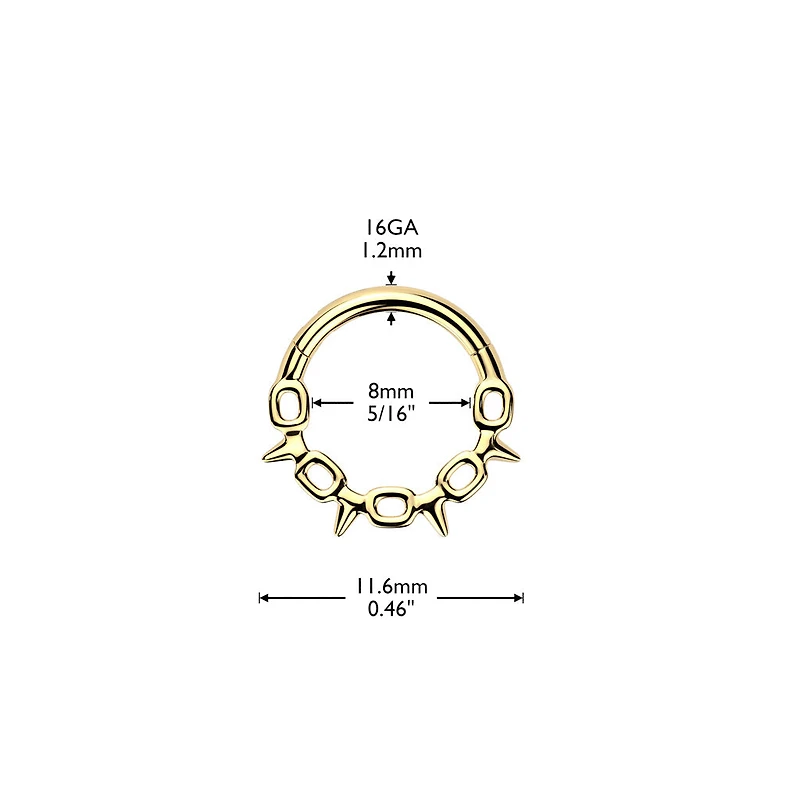 316L Surgical Steel Gold PVD Chain Link Spike Hinged Clicker Hoop