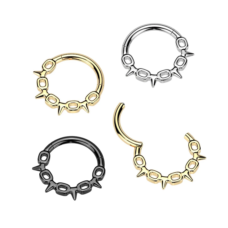 316L Surgical Steel Gold PVD Chain Link Spike Hinged Clicker Hoop