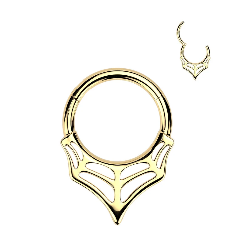316L Surgical Steel Gold PVD V Shaped Spider Web Spooky Hinged Clicker Hoop