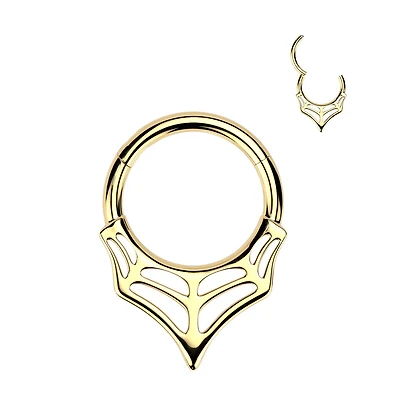 316L Surgical Steel Gold PVD V Shaped Spider Web Spooky Hinged Clicker Hoop