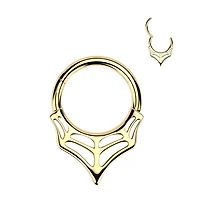 316L Surgical Steel Gold PVD V Shaped Spider Web Spooky Hinged Clicker Hoop