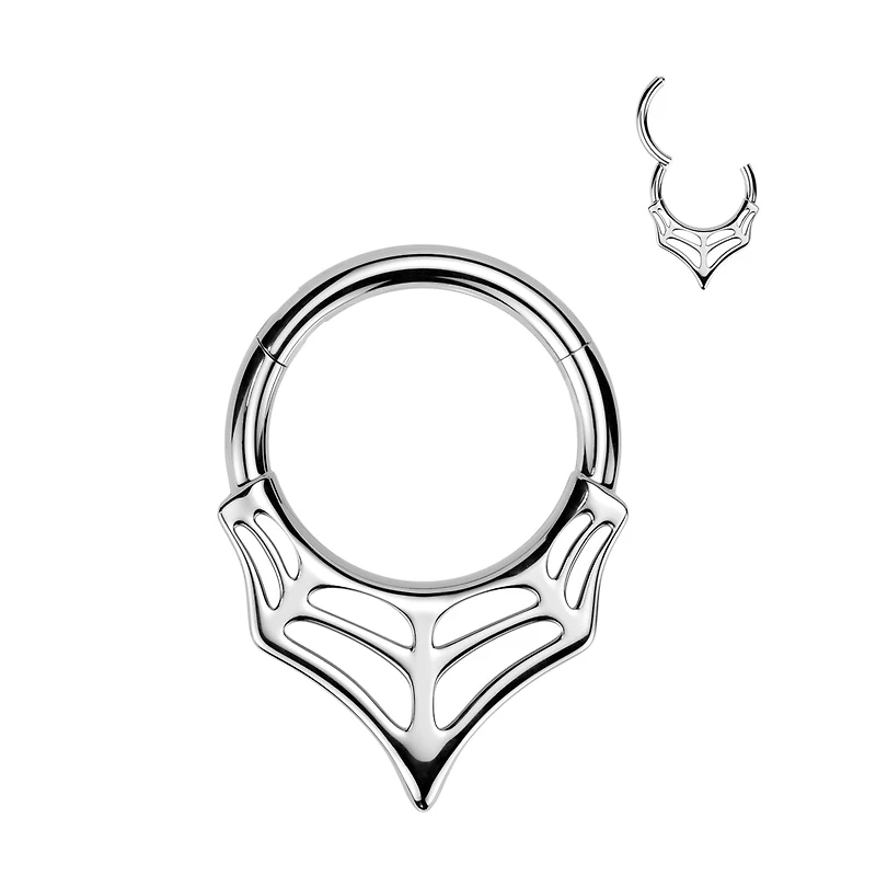 316L Surgical Steel V Shaped Spider Web Spooky Hinged Clicker Hoop