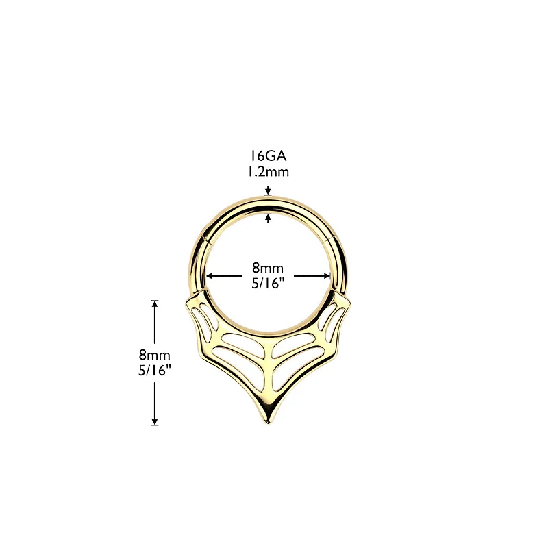 316L Surgical Steel Gold PVD V Shaped Spider Web Spooky Hinged Clicker Hoop