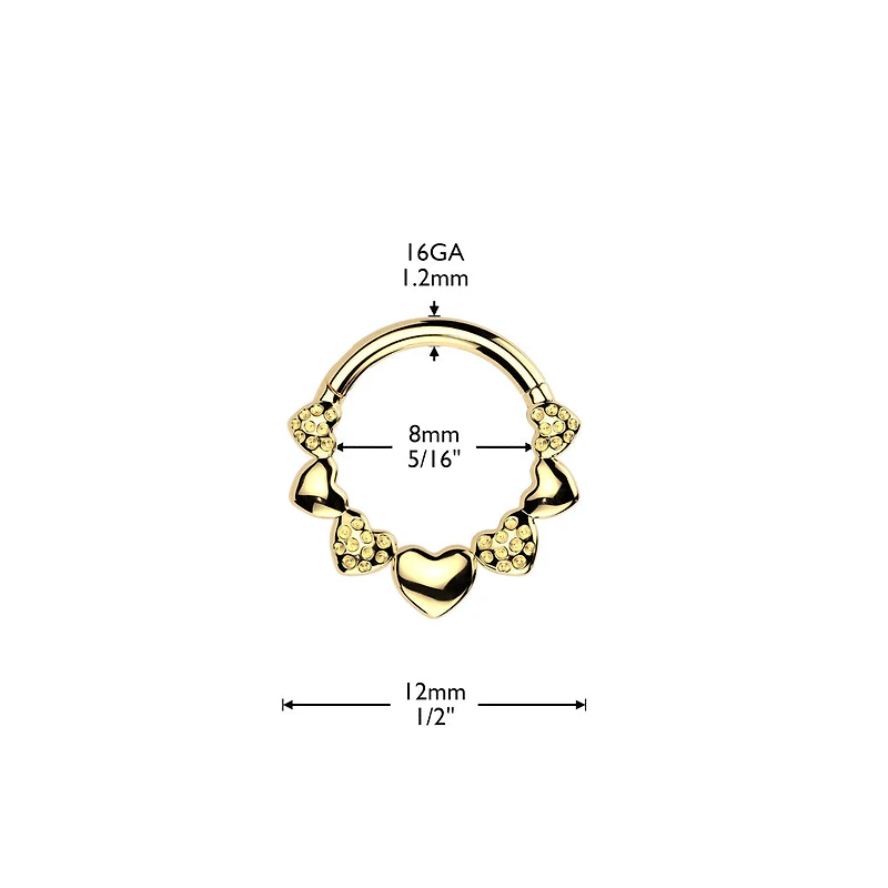 316L Surgical Steel Dainty Heart Textured Design Hinged Clicker Hoop