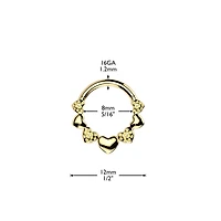 316L Surgical Steel Gold PVD Dainty Heart Textured Design Hinged Clicker Hoop