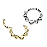 316L Surgical Steel Gold PVD Dainty Heart Textured Design Hinged Clicker Hoop