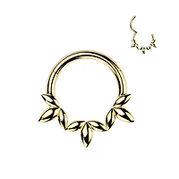 316L Surgical Steel Gold PVD Dainty Floral Petal Design Hinged Clicker Hoop