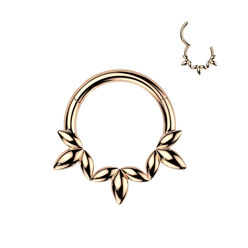 316L Surgical Steel Rose Gold PVD Dainty Floral Petal Design Hinged Clicker Hoop