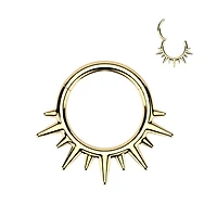 316L Surgical Steel Gold PVD Dainty Wide Flare Spikes Hinged Clicker Hoop