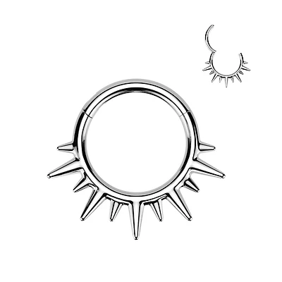 316L Surgical Steel Dainty Wide Flare Spikes Hinged Clicker Hoop