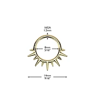 316L Surgical Steel Gold PVD Dainty Wide Flare Spikes Hinged Clicker Hoop