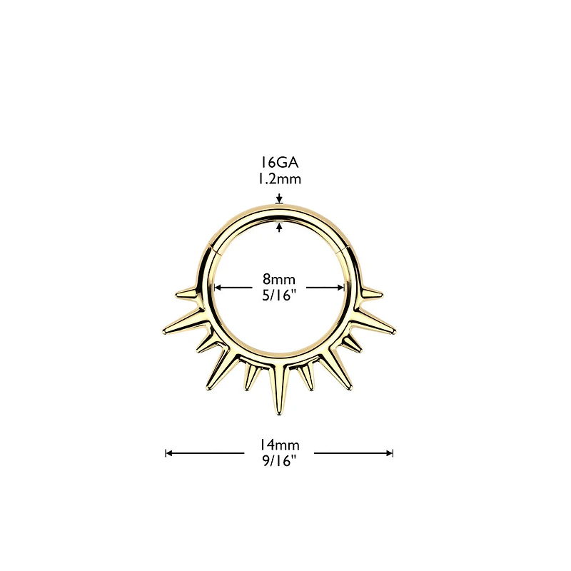 316L Surgical Steel Black PVD Dainty Wide Flare Spikes Hinged Clicker Hoop
