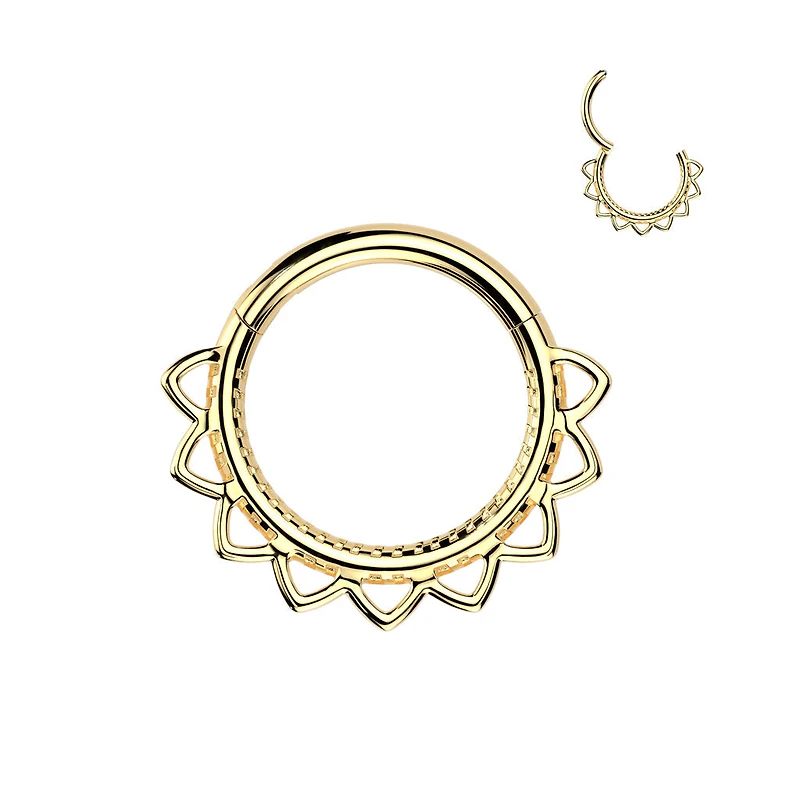 316L Surgical Steel Gold PVD Dainty Floral Hinged Clicker Hoop