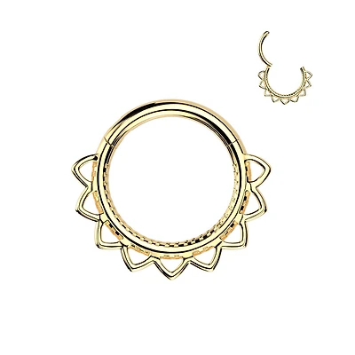 316L Surgical Steel Gold PVD Dainty Floral Hinged Clicker Hoop