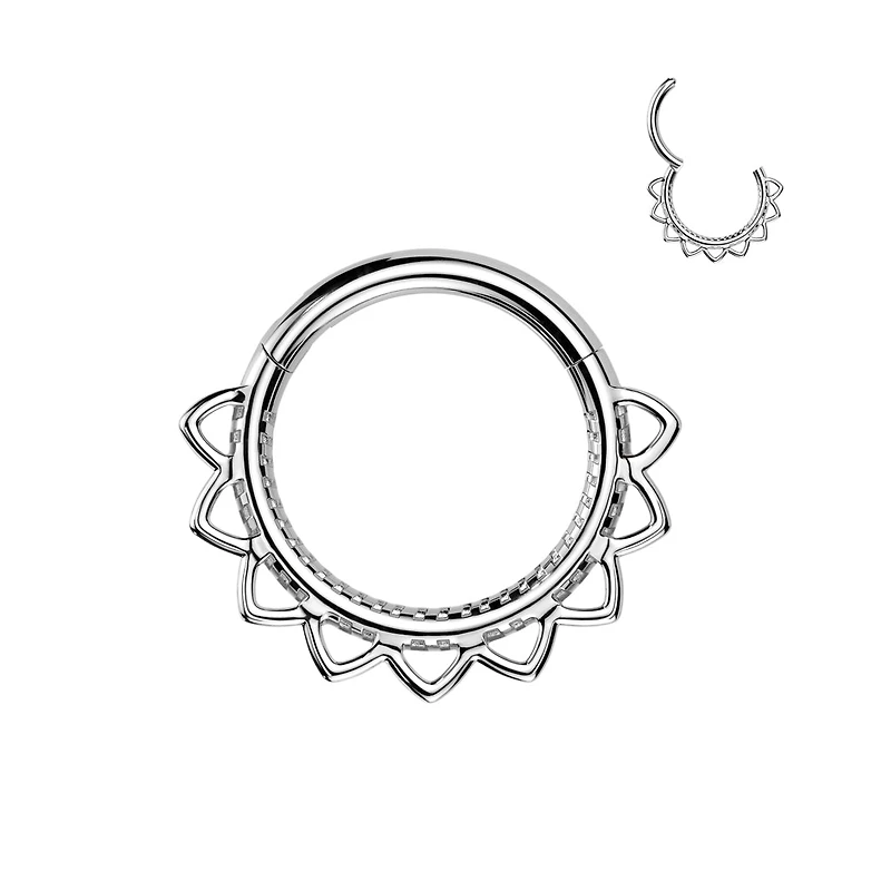 316L Surgical Steel Dainty Floral Hinged Clicker Hoop