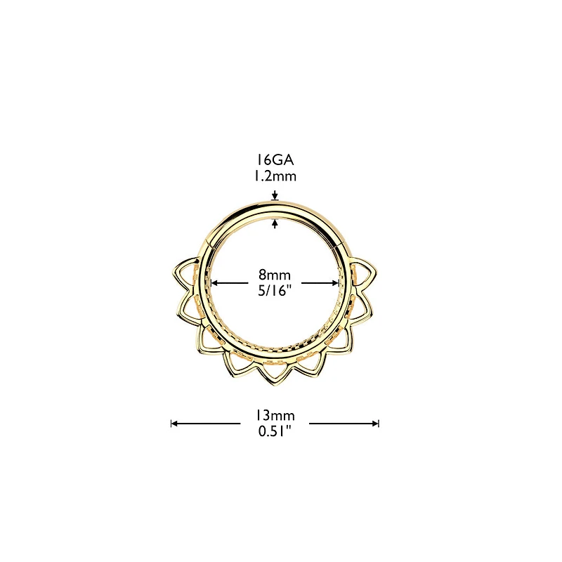 316L Surgical Steel Gold PVD Dainty Floral Hinged Clicker Hoop