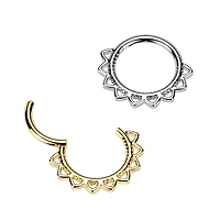 316L Surgical Steel Gold PVD Dainty Floral Hinged Clicker Hoop