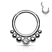 316L Surgical Steel 7 Bead White CZ Hinged Clicker Hoop