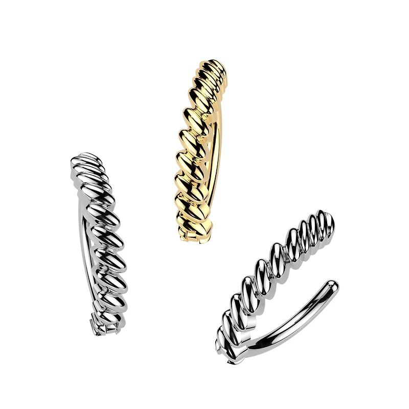316L Surgical Steel Gold PVD Twisted Hinged Clicker Belly Ring