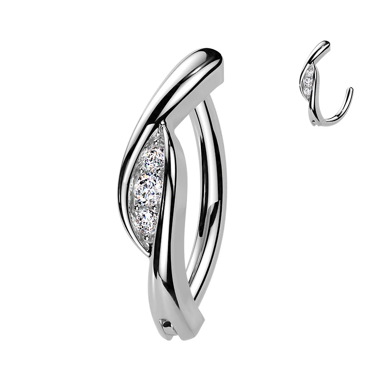 316L Surgical Steel White CZ Twisted Hinged Clicker Belly Ring