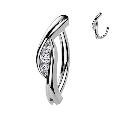 316L Surgical Steel White CZ Twisted Hinged Clicker Belly Ring