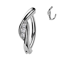 316L Surgical Steel White CZ Twisted Hinged Clicker Belly Ring