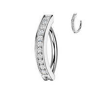 316L Surgical Steel White CZ Single Line Pave Hinged Clicker Belly Ring