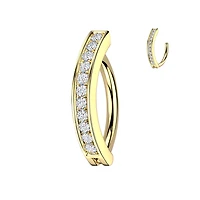 316L Surgical Steel Gold PVD White CZ Single Line Pave Hinged Clicker Belly Ring
