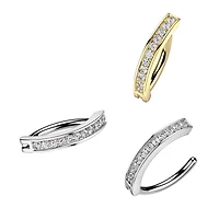 316L Surgical Steel Gold PVD White CZ Single Line Pave Hinged Clicker Belly Ring