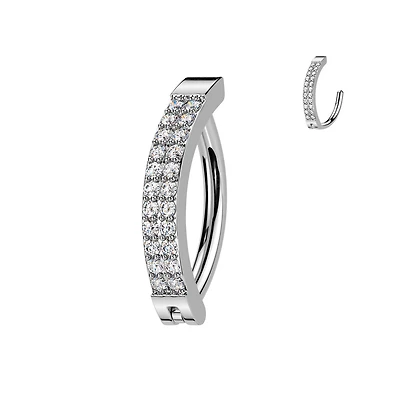 316L Surgical Steel White CZ Double Line Hinged Clicker Belly Ring