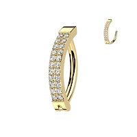 316L Surgical Steel Gold PVD White CZ Double Line Hinged Clicker Belly Ring