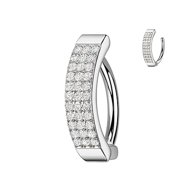 316L Surgical Steel CZ Wide Triple Line Pave Hinged Clicker Belly Ring