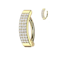 316L Surgical Steel Gold PVD CZ Wide Triple Line Pave Hinged Clicker Belly Ring