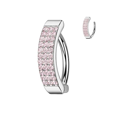 316L Surgical Steel Pink CZ Wide Triple Line Pave Hinged Clicker Belly Ring