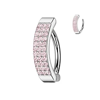 316L Surgical Steel Pink CZ Wide Triple Line Pave Hinged Clicker Belly Ring