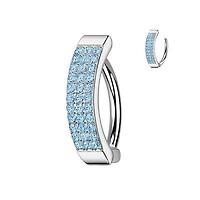 316L Surgical Steel Aqua CZ Wide Triple Line Pave Hinged Clicker Belly Ring