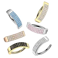 316L Surgical Steel Pink CZ Wide Triple Line Pave Hinged Clicker Belly Ring