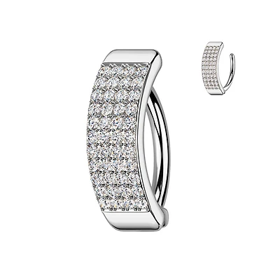 316L Surgical Steel Thick 4 Row White CZ Pave Hinged Clicker Belly Ring