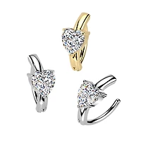 316L Surgical Steel Large White CZ Heart Hinged Clicker Belly Ring