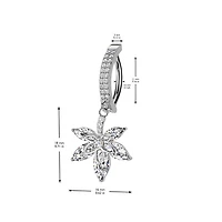 316L Surgical Steel White CZ Pave Leaf Dangle Hinged Clicker Belly Ring
