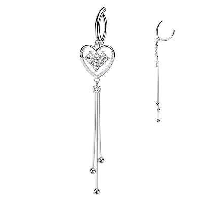 316L Surgical Steel White CZ Square Gem Heart Dangle Hinged Clicker Belly Ring